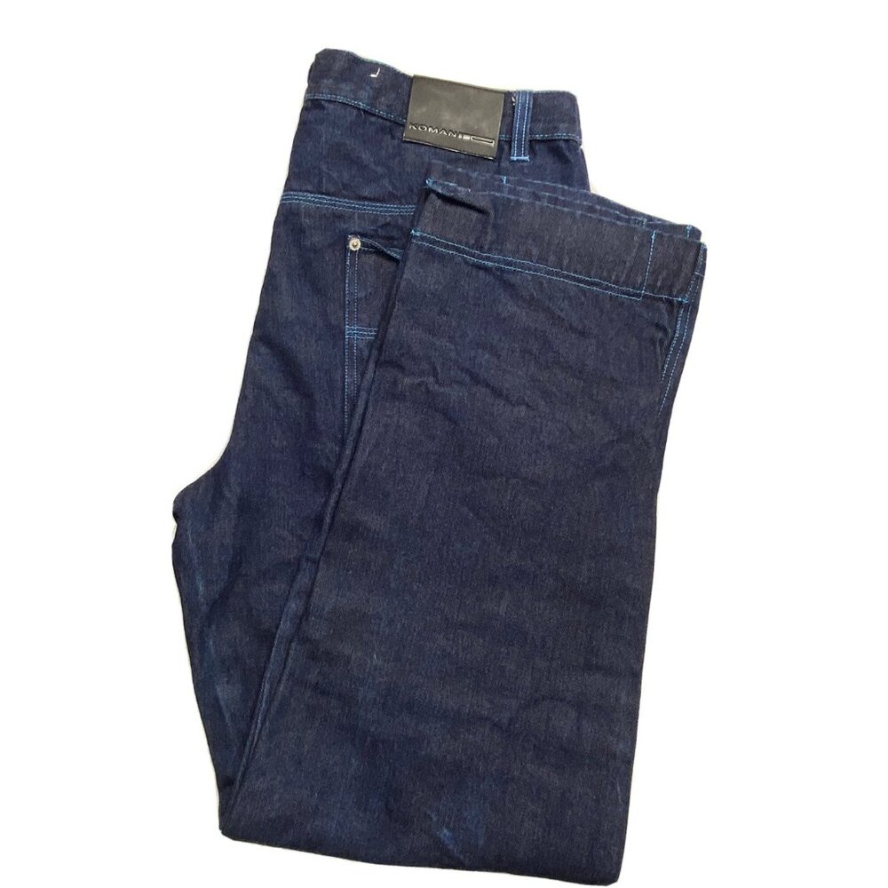 Koman 100% Cotton Men's Denim Blue Jeans 38X34 Baggy Hip Hop Skater Blue Stitch